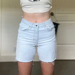 High waisted long mom jean shorts